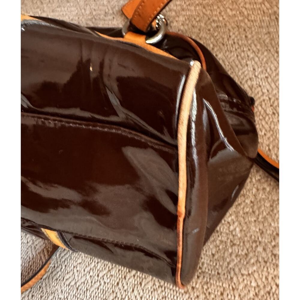 Patent Leather Coach Peyton Signature Embossed Satchel Brown/Tan F20065 - Picture 12 of 13